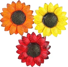 Syhood 3 Pcs Metal Flower Wall Decor Outdoor Sunflower Art... 