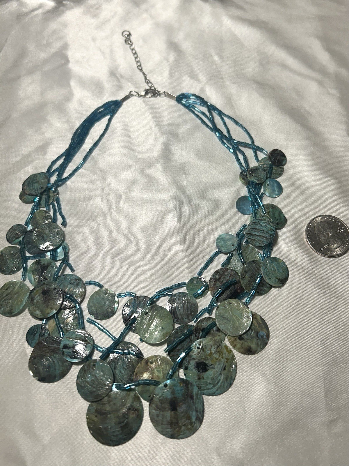 Blue Shell Bib Necklace Multilayer Statement Neck… - image 4