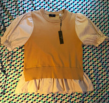 Tahari Women s M Beige/White Striped Puff Sho...