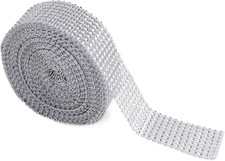 Silver Diamond Sparkling Rhinestone Mesh Ribbon for Event Decorations, Wedding C