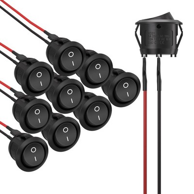 APIELE 10Pcs Rocker Switch ON Off KCD1 Mini Round Toggle KCD1-105-1, Black 
