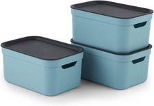 Storage Box with Lid - Rotho JIVE Set of 3 decorative Plastic boxes 5L-Turquoise
