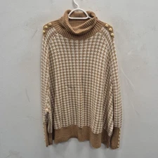 Holland Cooper Kingsbury Cape Jumper Brown Camel Houndstooth Knit Size Medium