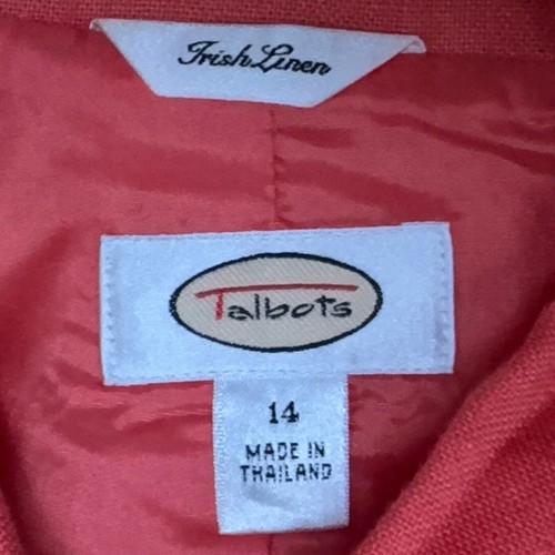 Talbots 100% Irish Linen Blazer Jacket Women's Size 14 Orange Lined "Stains" - Picture 4 of 11