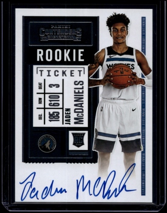 2020-21 Panini Contenders Basketball Jaden McDaniels #144 RC Rookie Ticket Auto