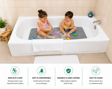 Grey Shower Mat Non Slip Bathtub Mat with Drainage Holes and Suction Cups