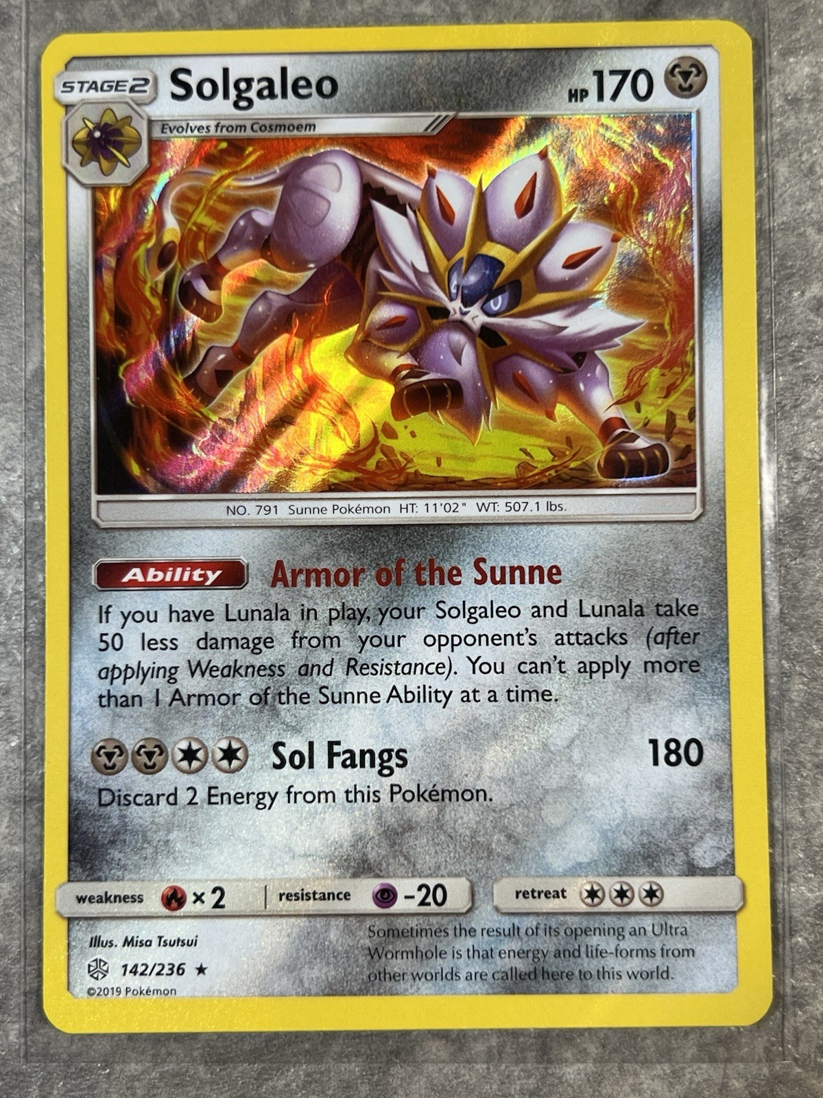Solgaleo 142/236 Pokemon TCG Sun Moon Sm-Cosmic Eclipse Holo (Near Mint) 