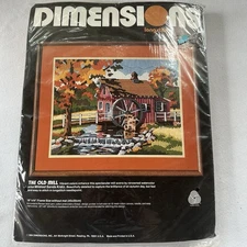 Vtg 1984 Dimensions Long Stitch Kit The Old Mill Fall Autumn Water Wheel 2255