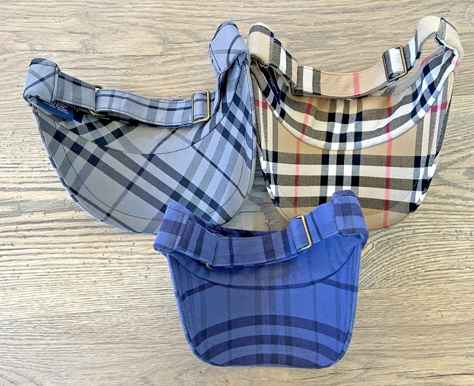 Lote De Colección 3 Sombreros BURBERRY Parasol Golf Nova Check Beige Gris Azul Años 90 Foto 2 de 4