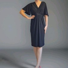 Wallis Black Dress  size 14 v neck short sleeved evening party event knee length