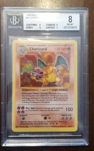 1999 Pokémon Charizard Holo Shadowless BGS 8 – Strong Subgrades 9/9/9 – Base Set