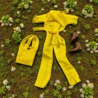 Vintage 1970s Barbie Doll Clothes Yellow Jumpsuit Purse & Boots Outfit