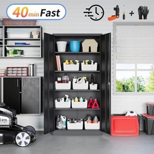 Metal Garage Storage Cabinet with Lock 71" Locking Tool Cabinet 2 Doors 5 Shelve