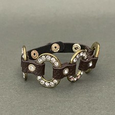 Brown Faux Leather Rhinestones Gold-tone Women's Fashion Bracelet NWOT