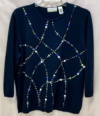 Alfred Dunner Women s 2X Dark Blue Light Weight Sweater With Beaded Design