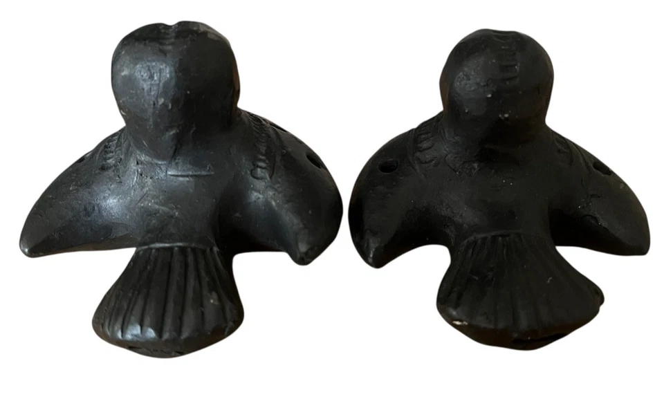 Juego De 2 Flauta Silbato Pájaro Arcilla Vintage Cerámica Negra Hecha A Mano Cerámica Foto 3 de 4