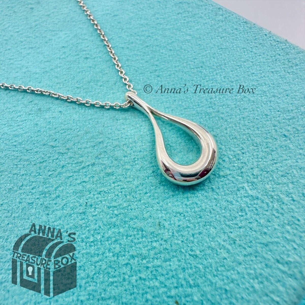Tiffany & Co. 925 Silver Peretti LRG Open Teardrop Pendant 19