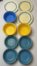 Lot of 10 Fisher Price Fun With Food 1987 Blue Bowls White Floral Plates