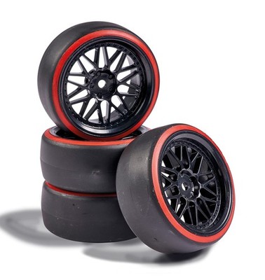 Carson Modellsport Road Complete Y-Spokes Black, red 4 Pieces 500900157 1:10 Dri