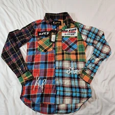 Kleep Apex Mens S Flannel Shirt Long Sleeve Plaid Grunge Punk Art to Wear