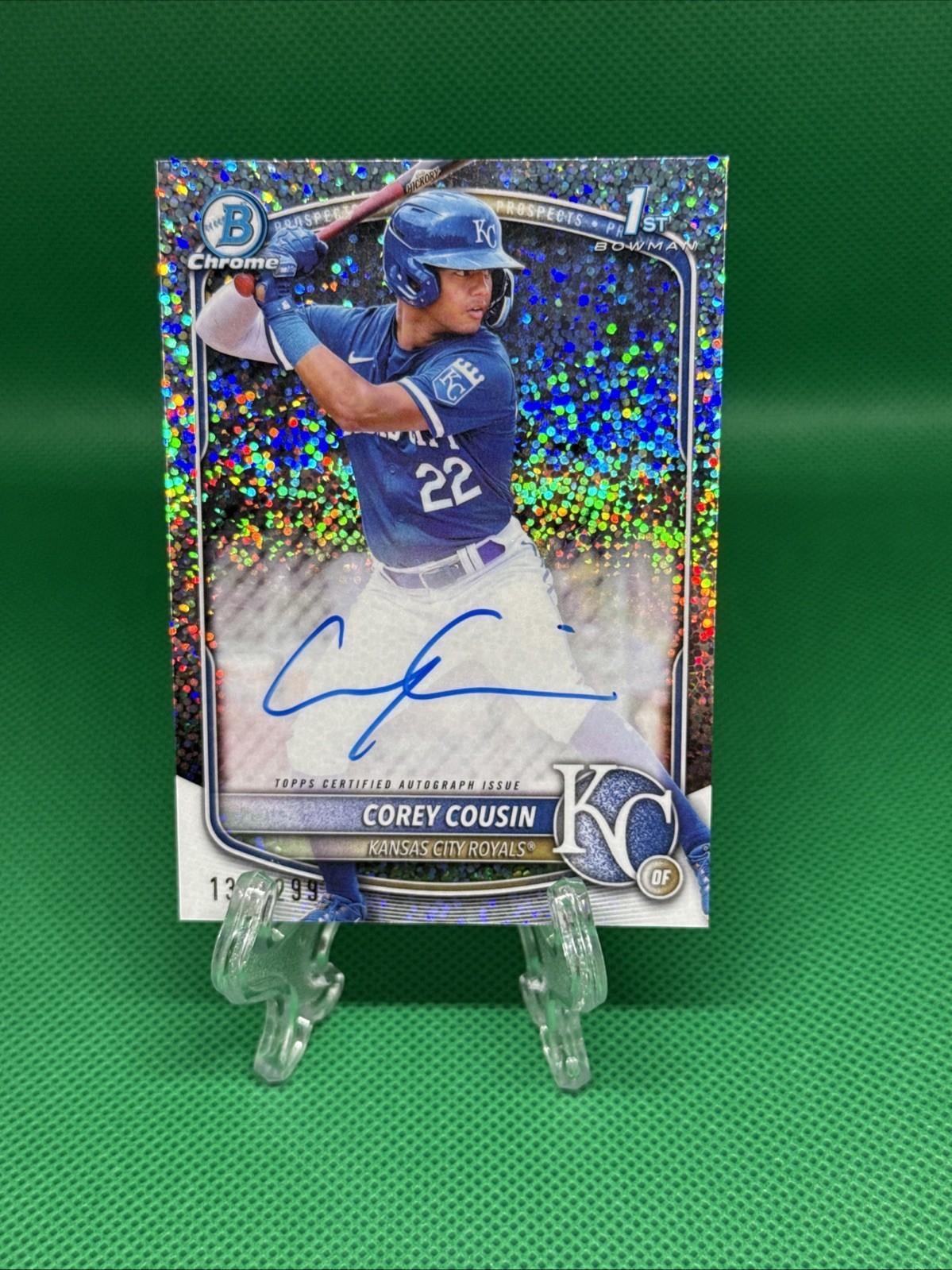 2025 Bowman Chrome Corey Cousin 1st Auto Speckle Refractor/299 Royals RC