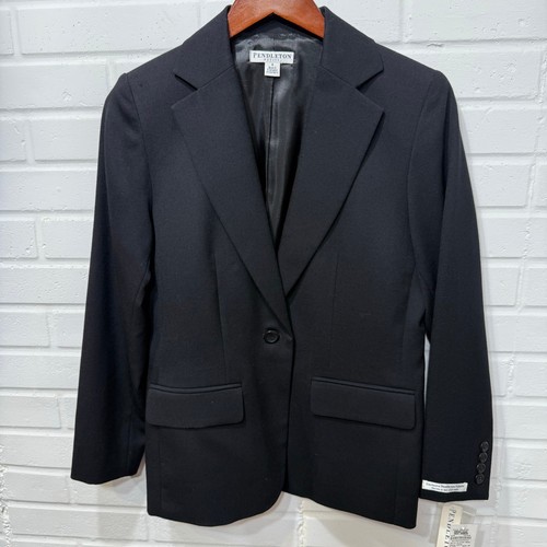 Vintage NWT Pendleton Virgin Wool Blazer Jacket Black Women Sz 8 Petite Classic - Picture 2 of 18