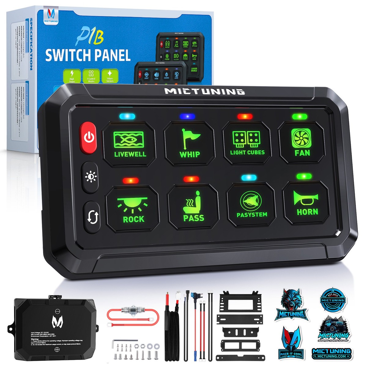 12/24V 8 Gang Switch Panel Green LED Toggle Flash Strobe Pulsed