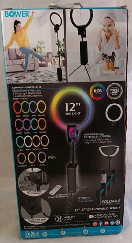 Bower Wireless 12-inch Portable /Compact RGB Color Ring Light, Black NIB - Picture 4 of 9