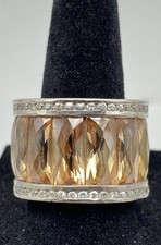 925 Sterling Silver Citrine  Cubic Zirconia 17.5 mm Band Size 7 Ring 22.9g