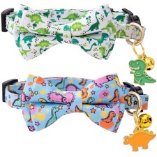 2 Pack Cat Collar with Bell Breakaway Bowtie for Male Female Cats Dinosaurs