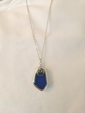 Silver And Blue Sea Glass Necklace Pendant