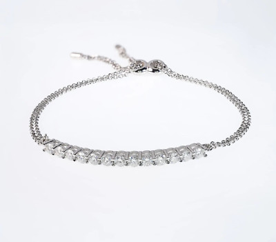 Women's 2mm Round Cut VVS1 Moissanite 7'' Bolo Bracelet 14K White Gold Plated