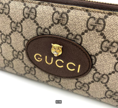 GUCCI GG Supreme Neo Vintage Tiger Beige Long Wallet Round Zip