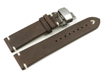 Uhrenarmband Rindleder Rustikal Soft Vintage dunkelbraun mit Butterfly Schließe