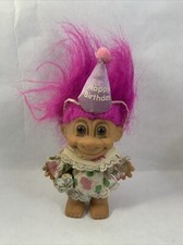 Happy Birthday Troll Doll Vintage Russ 4 Inch Figure Pink Hair