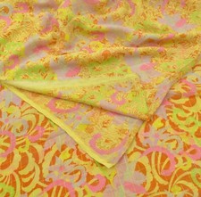 Vintage Sari Yellow Pure Silk Printed Saree 6yd Sewing Craft Fabric Dress Making