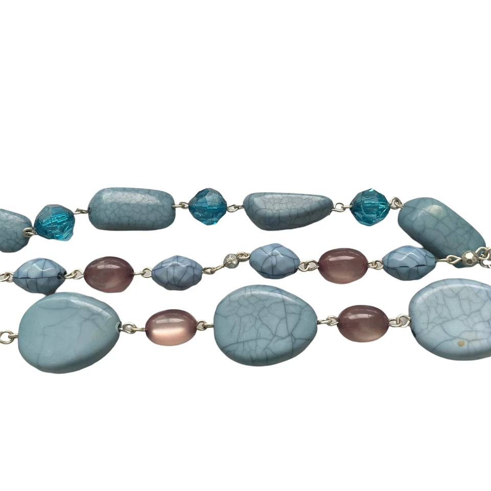 Robert Rose Signed  3 Strand Necklace Turquoise Acrylic Silver Tone  17"-20" - Image 4 of 4