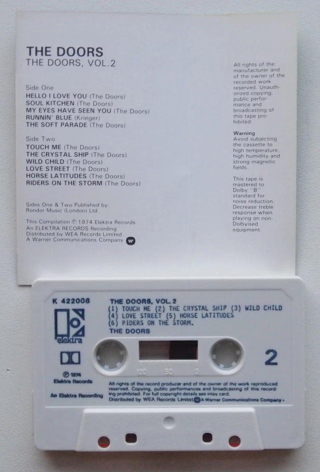 THE DOORS - THE DOORS VOL 2 (ELEKTRA K422008) 1980s UK CASSETTE TAPE COMPILATION - Image 3 of 3