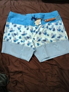 Mizzen + Main Men's Hydrashift Stretch Swim Trunk Blue & White Flamingo XXL Trim