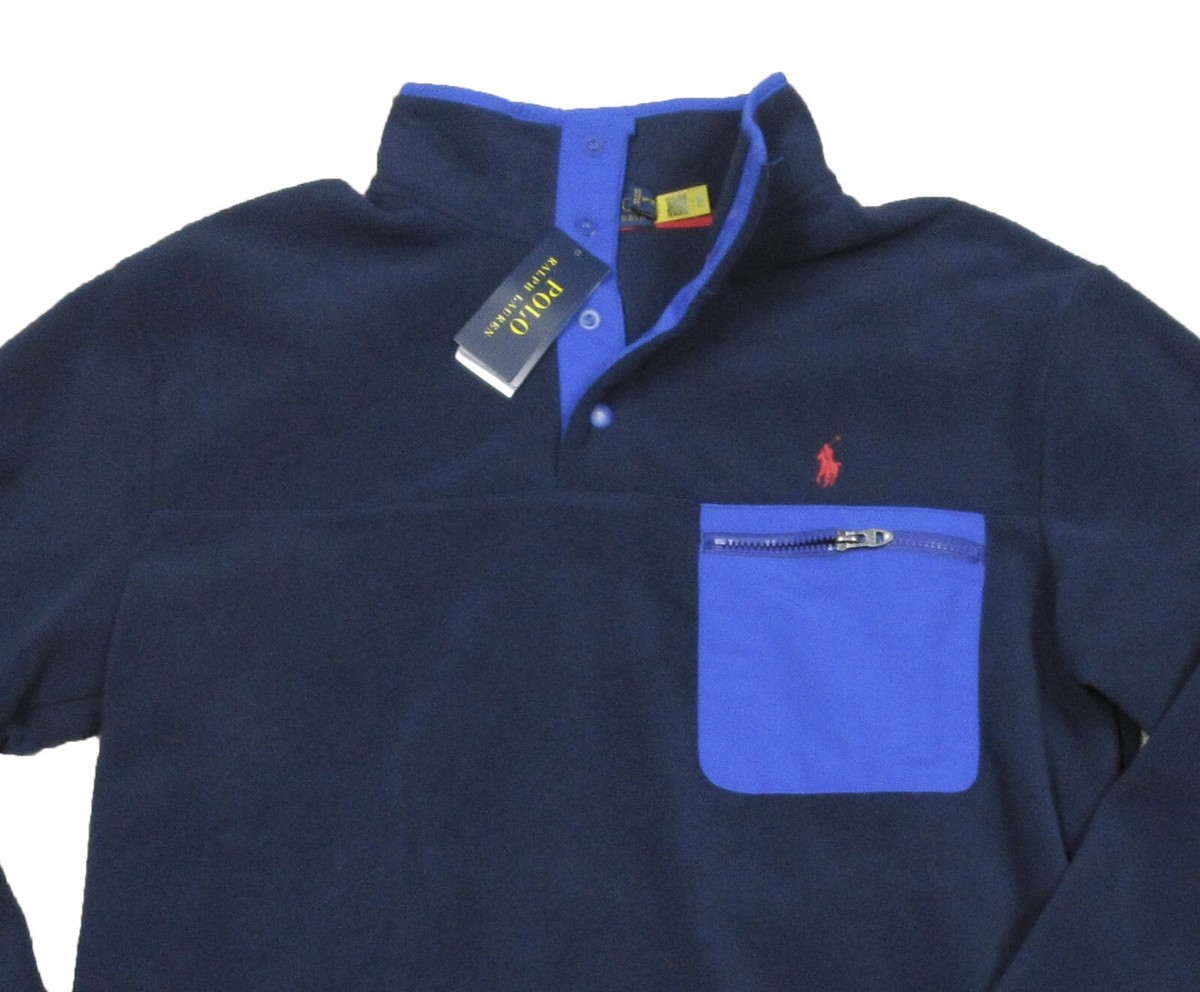 Polo Ralph Lauren Men's Navy/Blue Trim Fleece 1/2 Snap Pullover