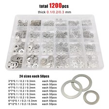 500/1200pcs M3-M8 304 A2 Stainless Steel Ultra Thin Flat Washer Shim Set Kit