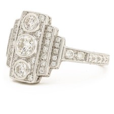 Three Stone Art Deco Style Old European Cut 1.05CT Cubic Zirconia Wedding Ring