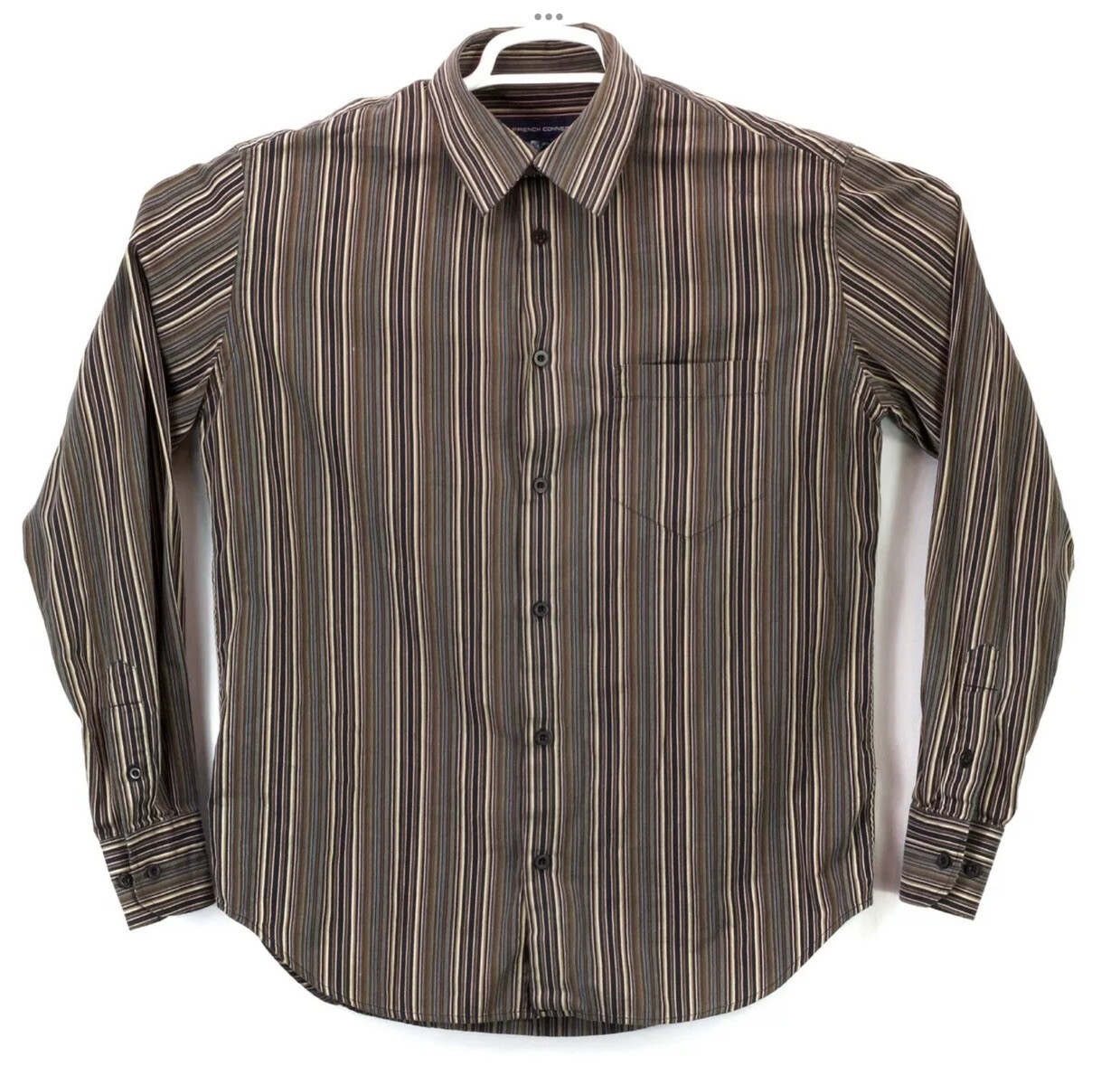 French Connection Men’s Button Up LS Collared Shirt Medium Multicolor Striped