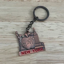 Vintage New York City NYC Travel Souvenir Metal Keychain Key Chain FOB Apple