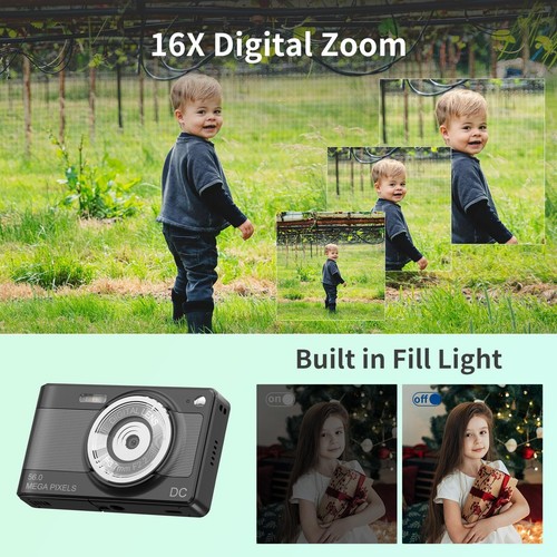 56MP Digital Camera 8X Zoom Compact Black + 32GB Card & 2 Batteries for Teens - Picture 5 of 7
