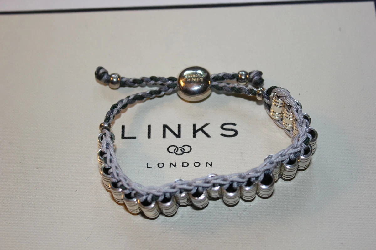 GENUINE LINKS OF LONDON VENTURE STERLING SILVER GREY CORD BRACELET GIFT BOXED