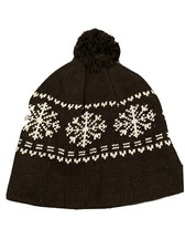 Beanie - Knitted - Fleece - Black With Snowflakes