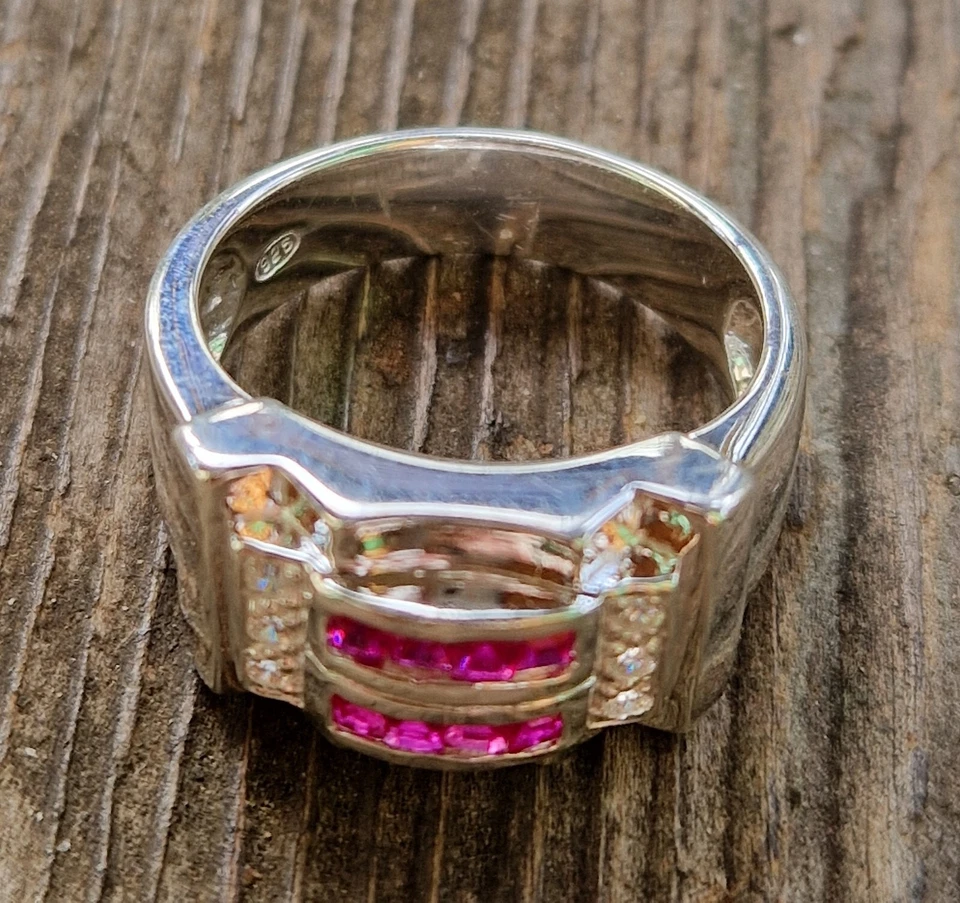  chevalière   tank 1940  argent massif  925   Rubis oxydes  poids 9.1g - Photo 2/4