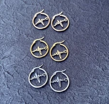Heartbeat Design Hoop Earrings, Stainless Steel 25mm