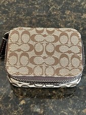 COACH Triple Pill Case Khaki Signature C's With Brown Trim VERY RARE NWOT